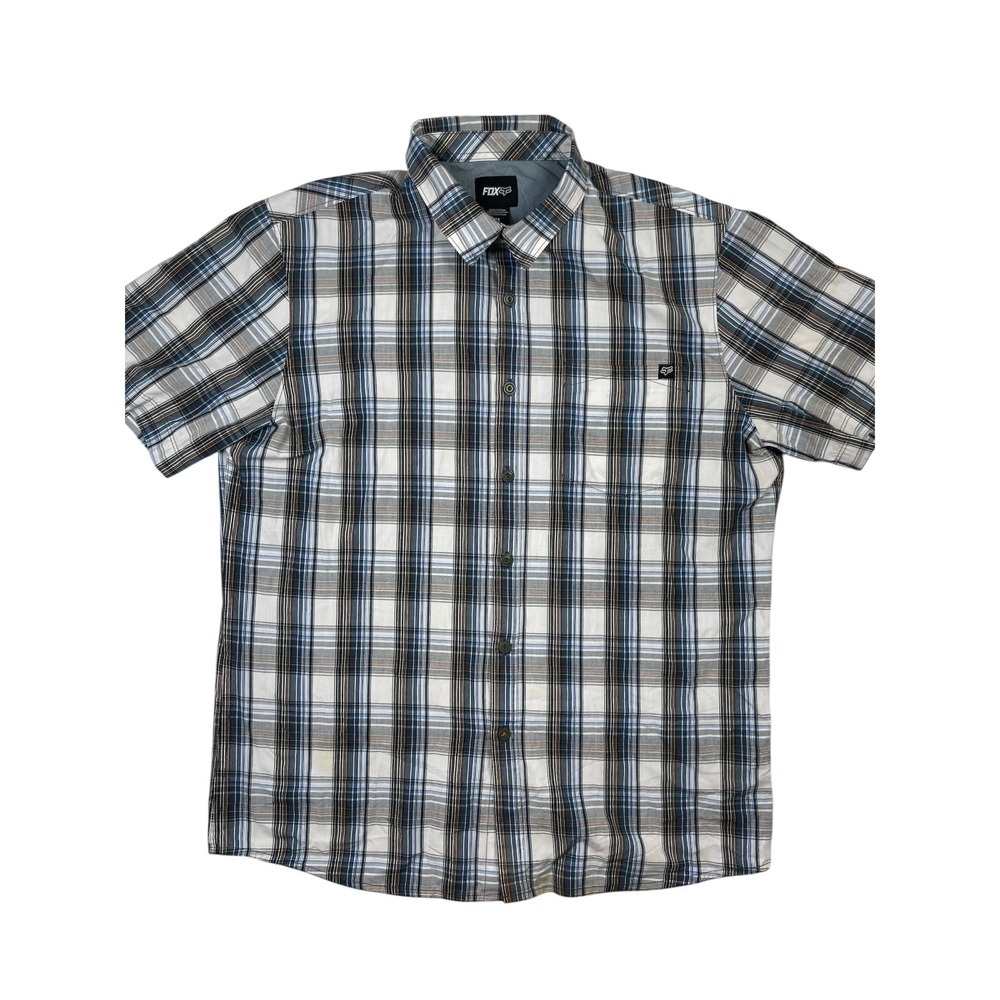 Fox Shirt Men's Medium Multicolor Plaid Pockets Short Sleeve Button-Up Classic